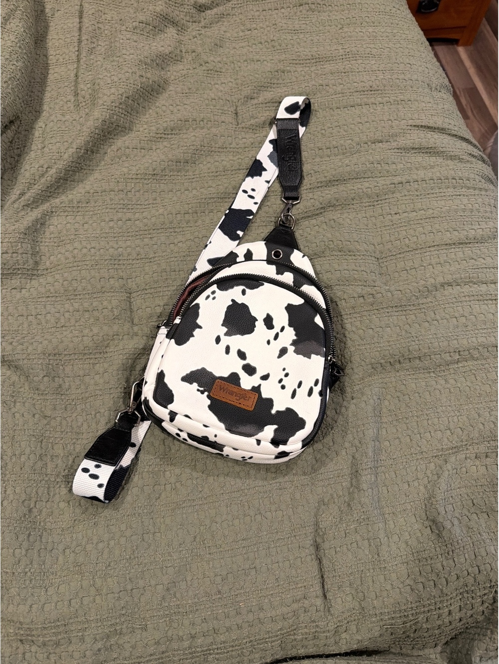 Wrangler Cow Print Sling Bag Crossbody Backpack Black & White Western